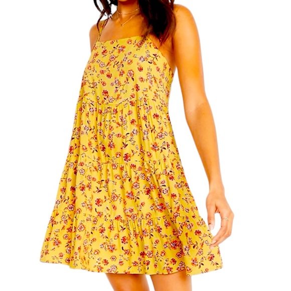 Old Navy Yellow Multicolored Floral Tiered Swing Dress, Petite Size Medium - Picture 1 of 15